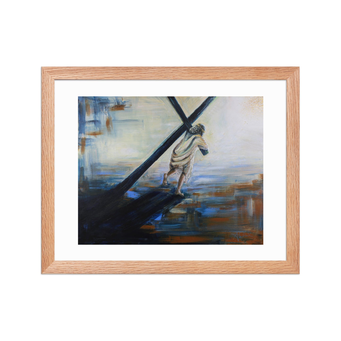 art print of Jesus carrying the cross on white wall