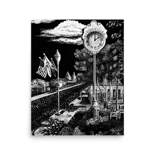 black and white brick street art print