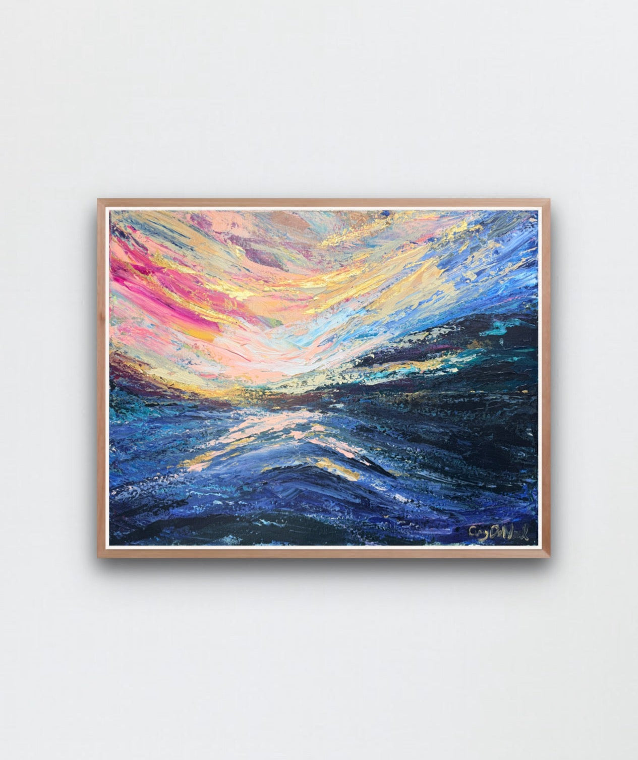 Colorful abstract painting on a white wall
