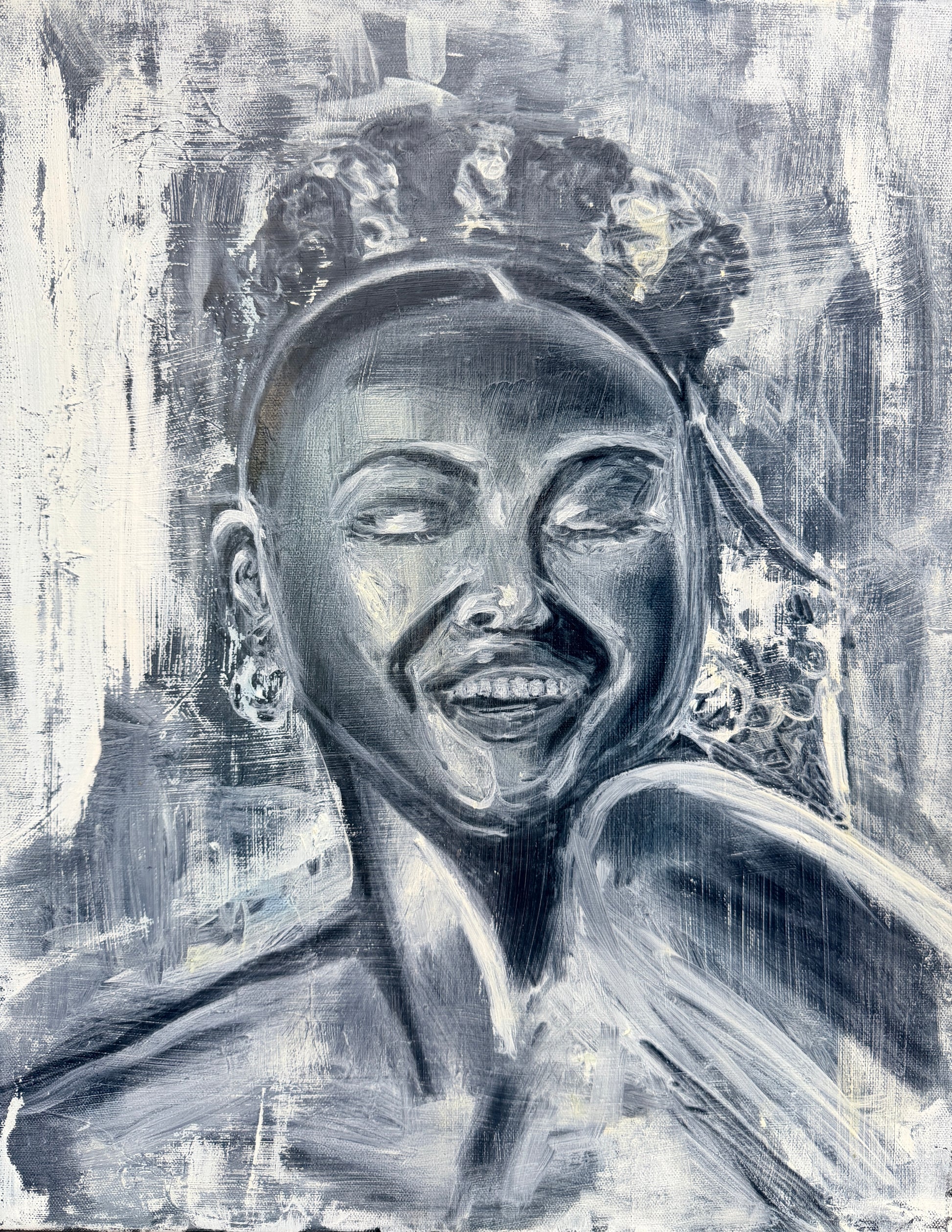 Artistic depiction of a person wearing a crown with a textured gray background