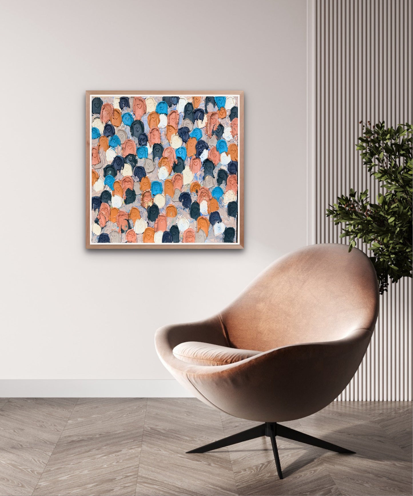 Modern chair in a room with a colorful abstract painting on the wall.